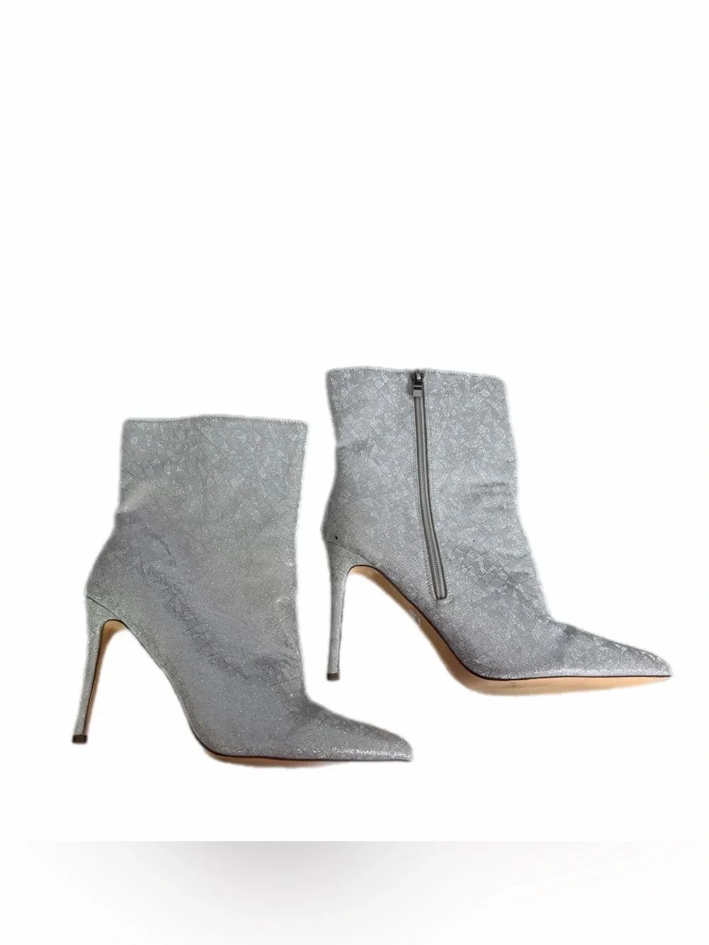 Elditas Skylar Silver Metallic Shimmer Pointed Toe Stiletto Ankle Boots